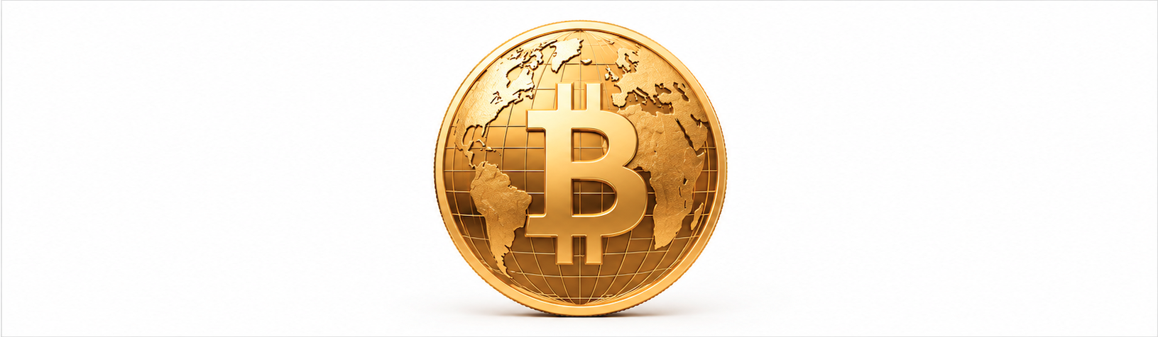 A gold Bitcoin coin rendered as a globe — Bitcoin as a global monetary asset.